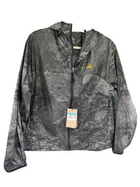 Nike ACG Cinder Cone Womens Hooded Windbreaker Jacket Medium Black Gray Print